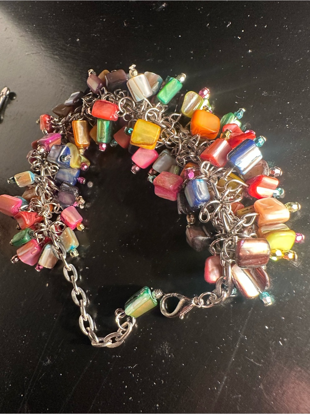 Mother of Pearl Cluster Chunky Boho Shell Colorful Bracelet y2k